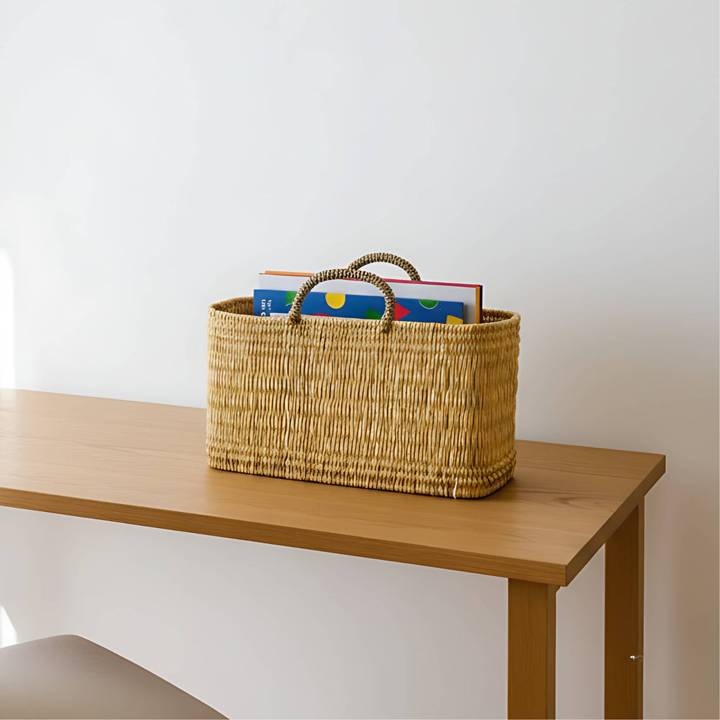 Handwoven Reed Basket Storage Bin Boho Nursery Decor: Set of 3