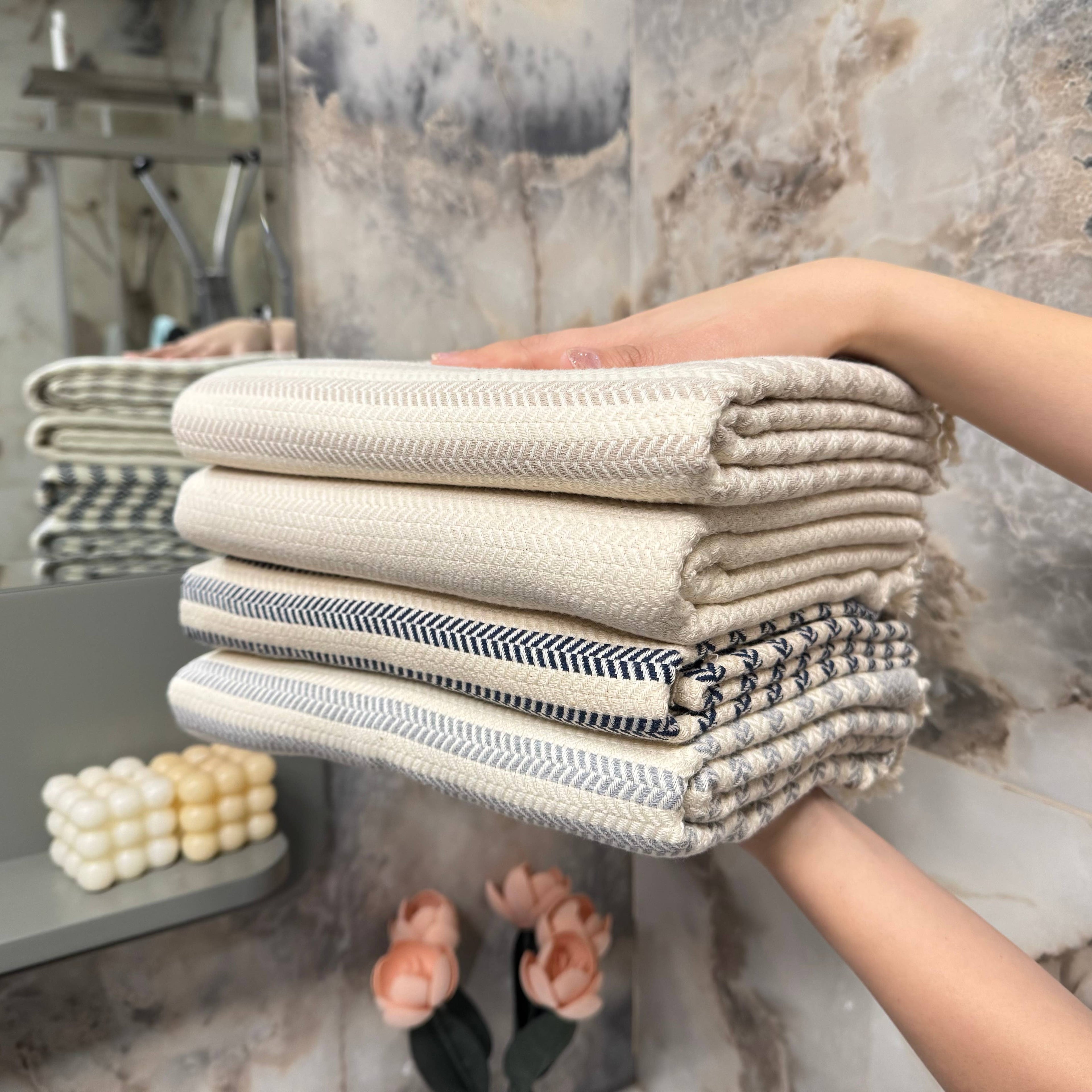 Handwoven Turkish Cotton Towel – Embroidery Beach/Hand Towel