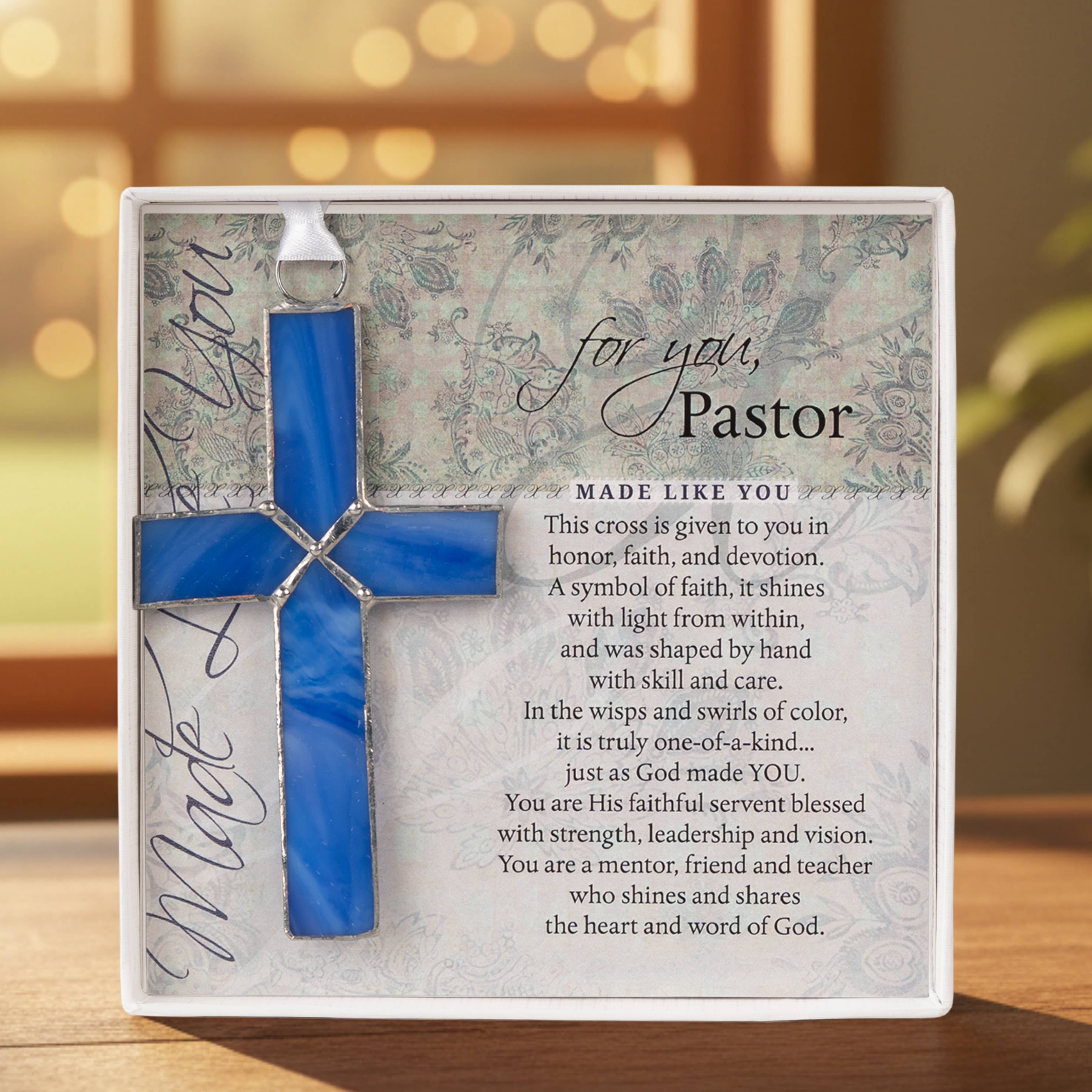 Pastor Appreciation Gift Blue Stained Glass Cross 4451SG