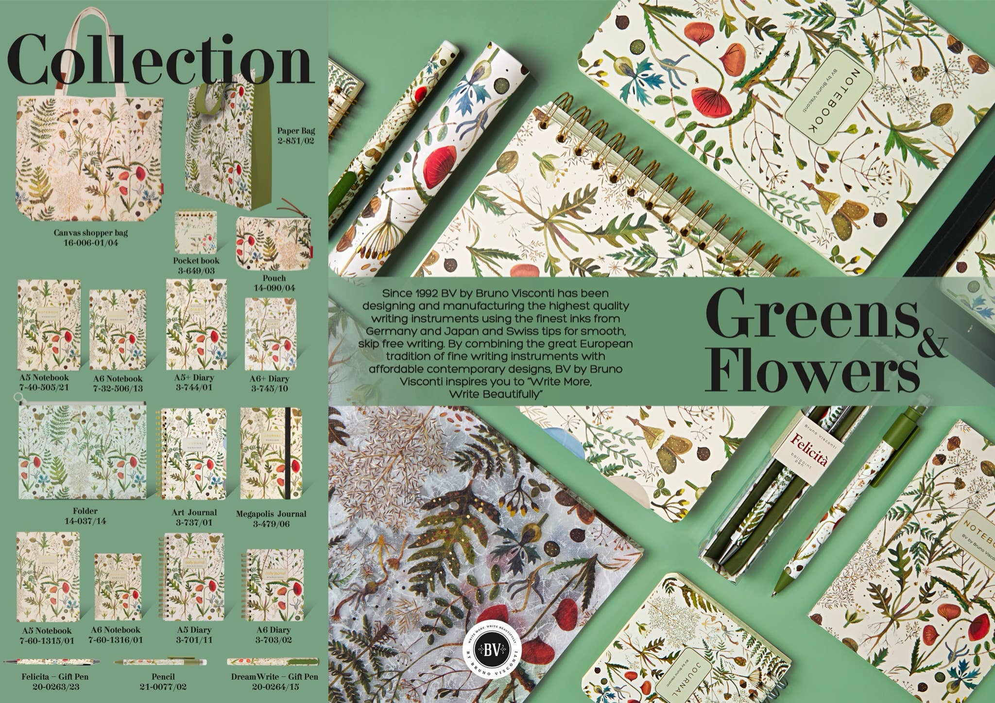 A5 Vegan Leather Hardcover Daily Planner -Greens and Flowers