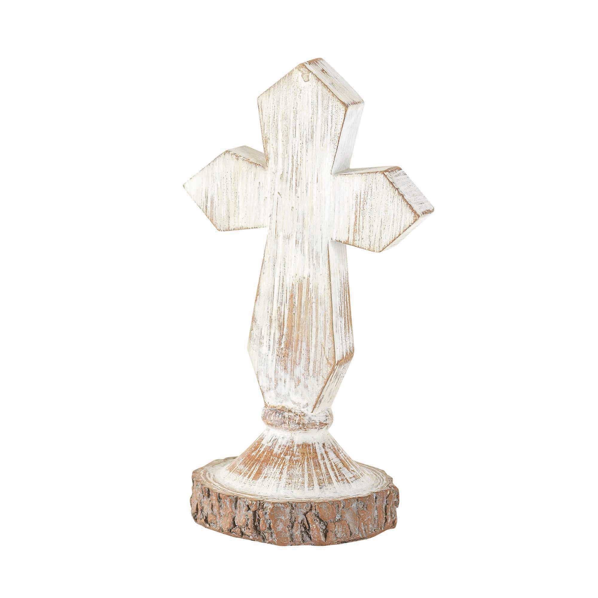 Crs Ttop Antique White Cross Rsn 6"H