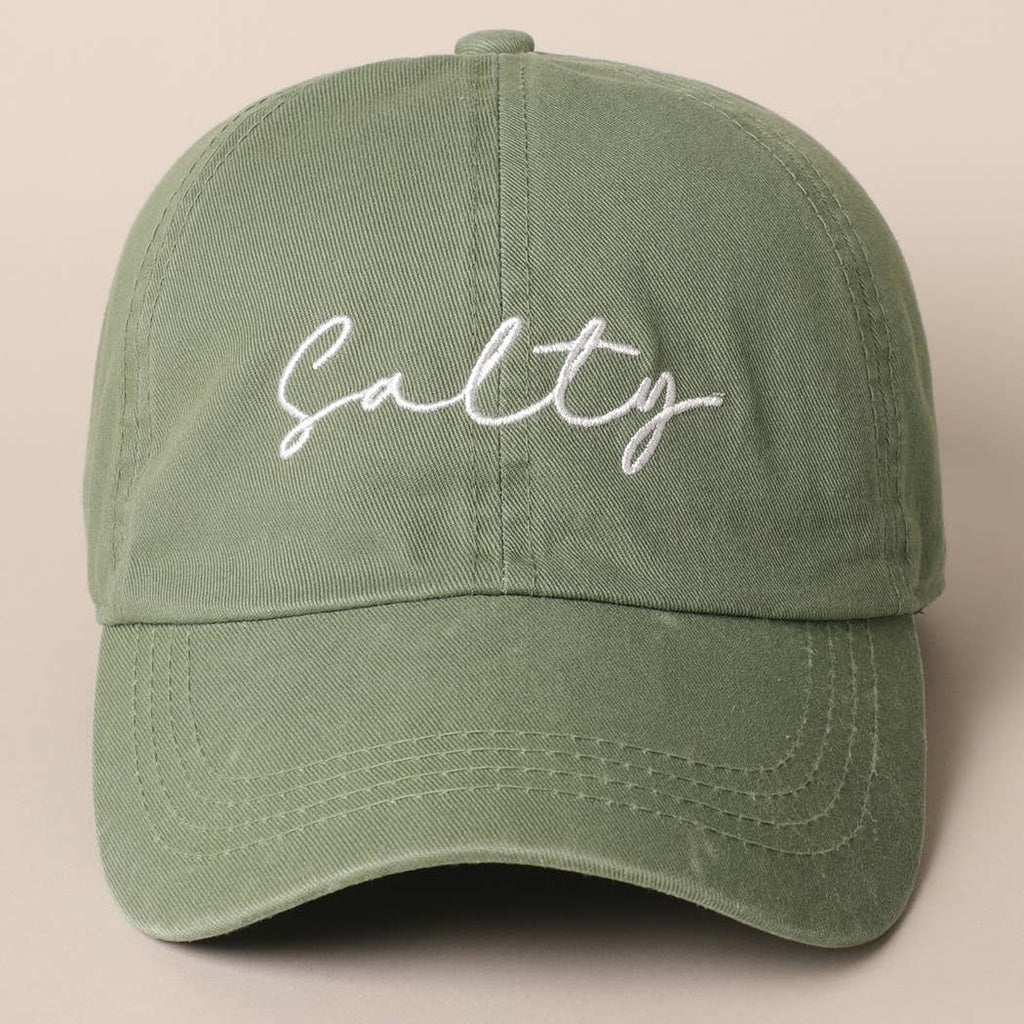 Salty Lettering Embroidery Baseball Cap: VINTAGE BLUE / One Size