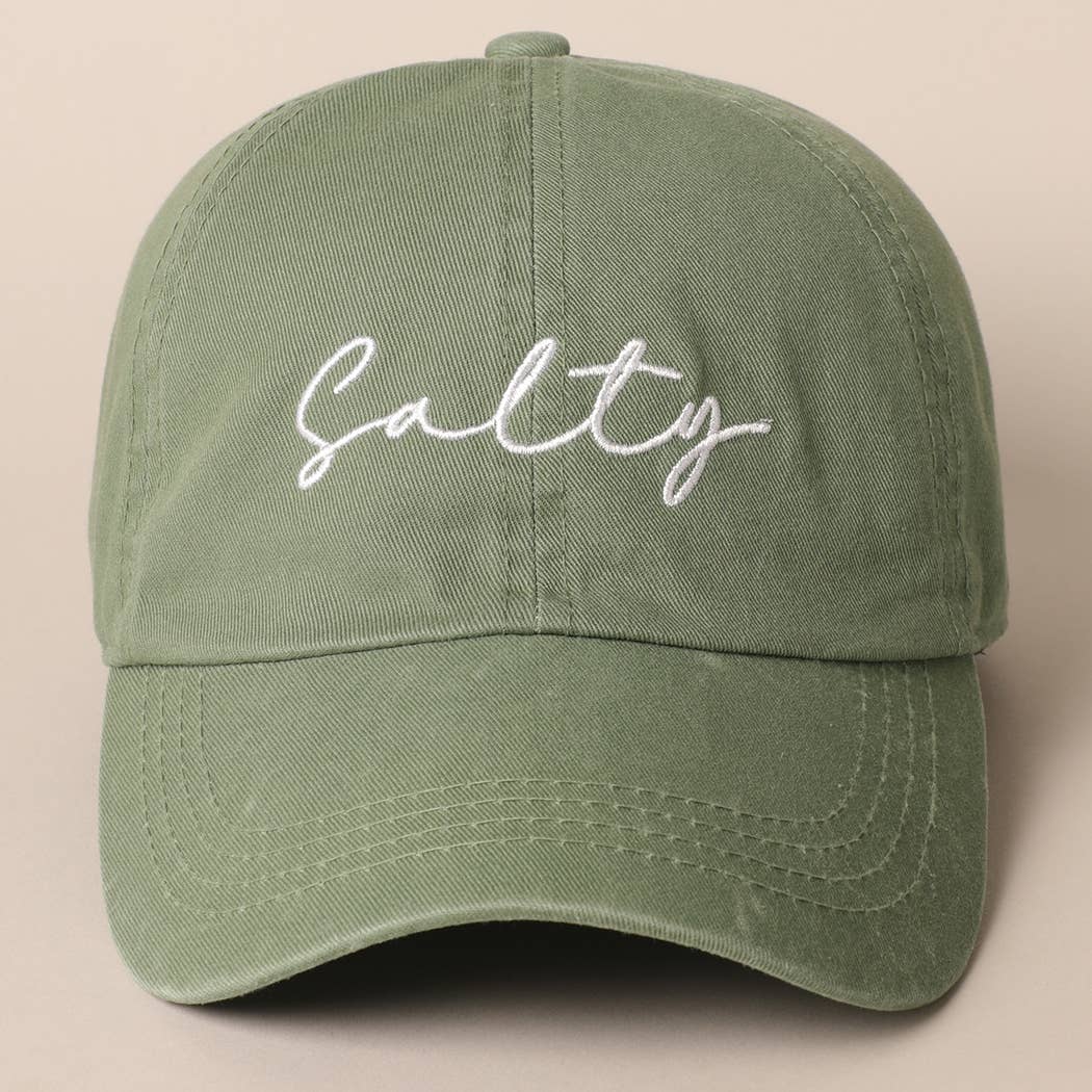 Salty Lettering Embroidery Baseball Cap: VINTAGE BLUE / One Size