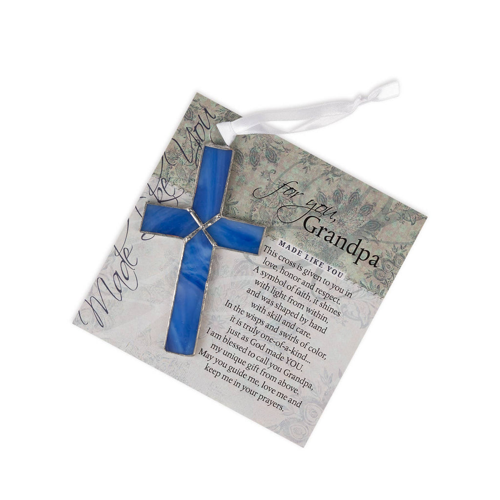 Grandpa Christian Gift: Blue Stained Glass Cross 4415SG