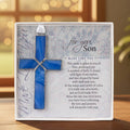 Christian Son Gift: Navy Blue Stained Glass Cross 4422SG
