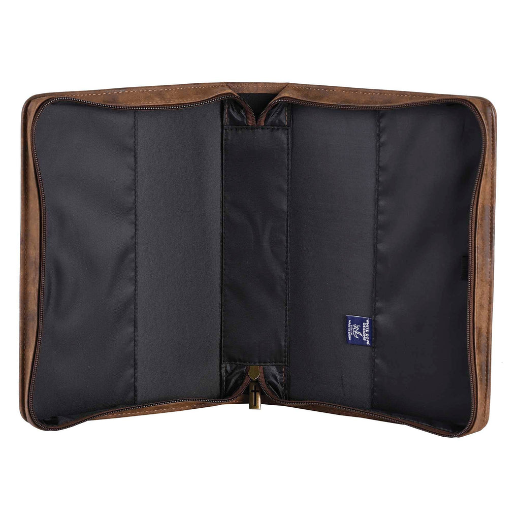 White Dove Bible Case Cross Suede-Look Brown XLarge
