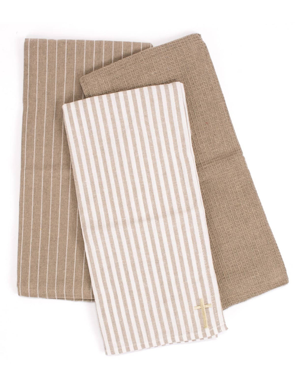 Cross Hand Towel Set   Taupe/Soft White   20x28   Set of 3