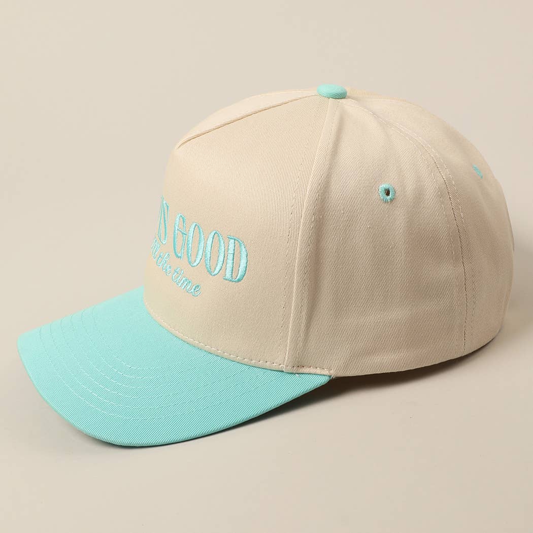 God Is Good All The Time Embroidery Trucker Hat: SAGE / ONE SIZE