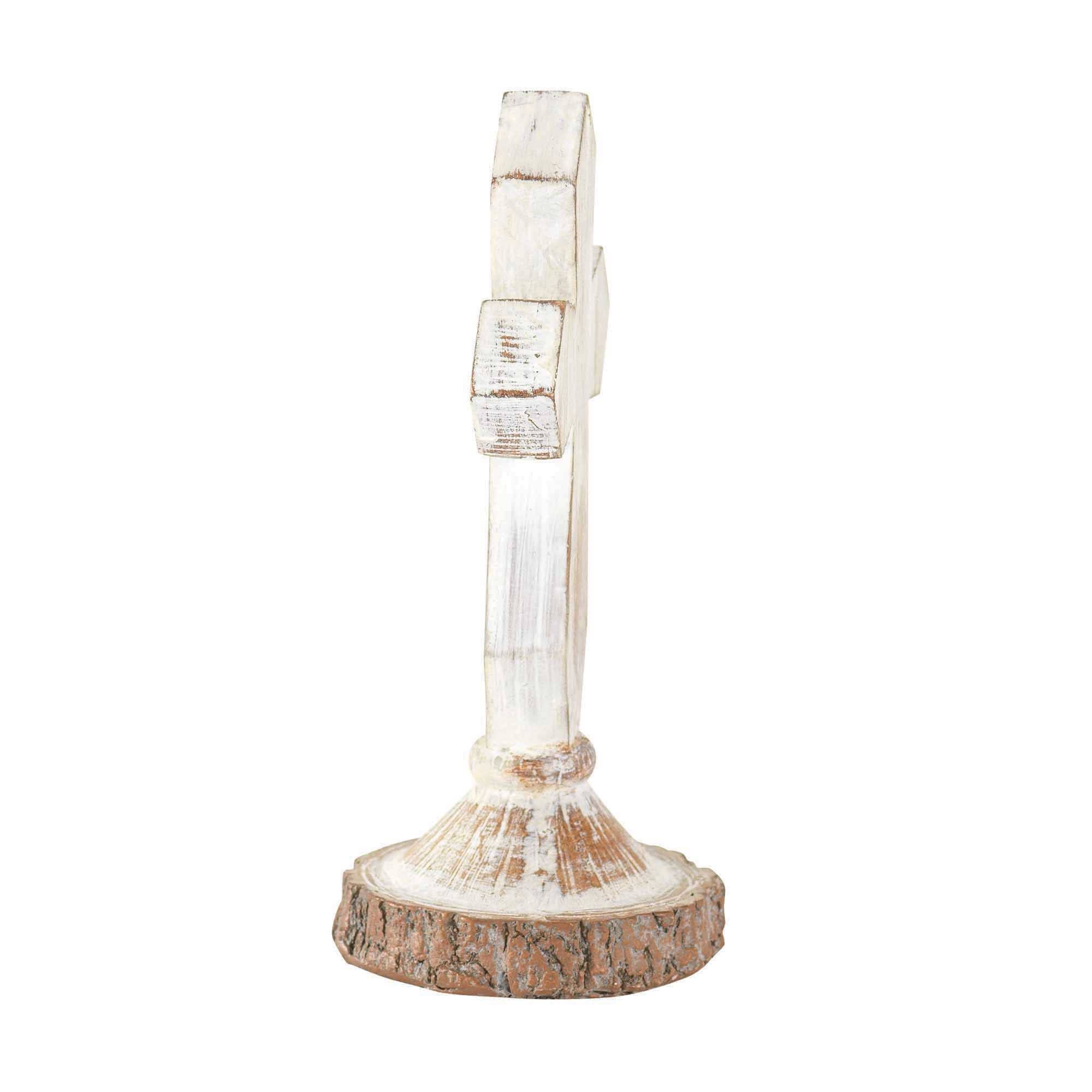 Crs Ttop Antique White Cross Rsn 6"H
