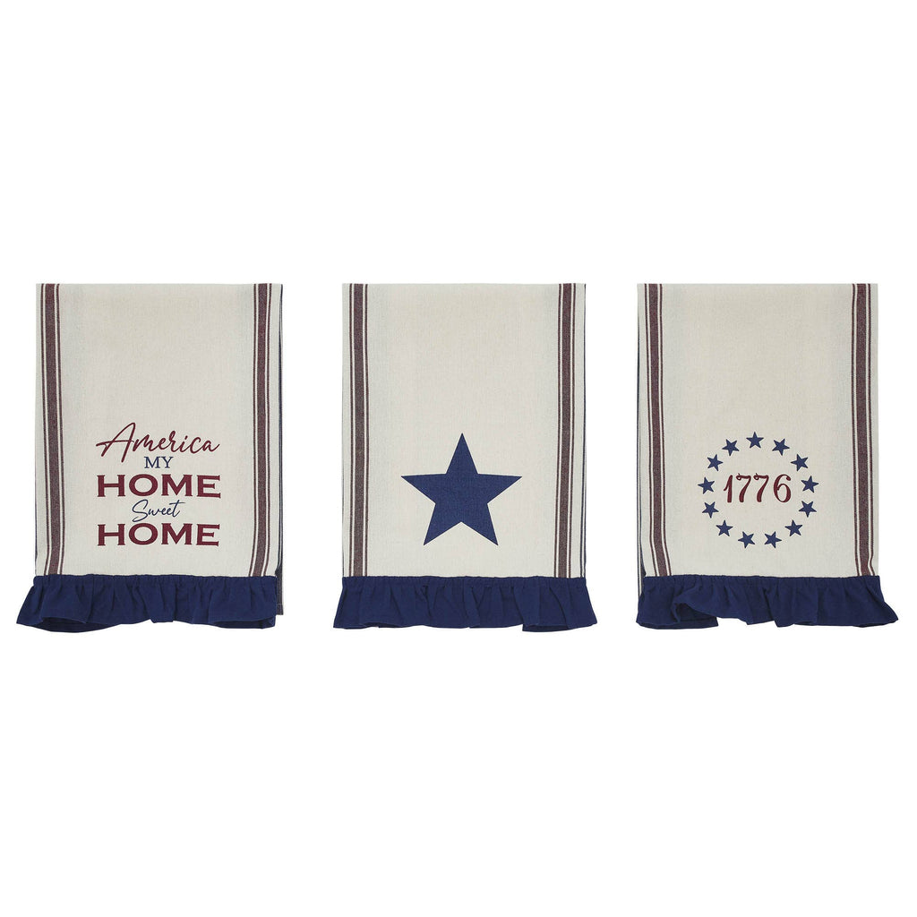 Americana Ruffled Tea Towels Set of 3 16x28 Patriotic