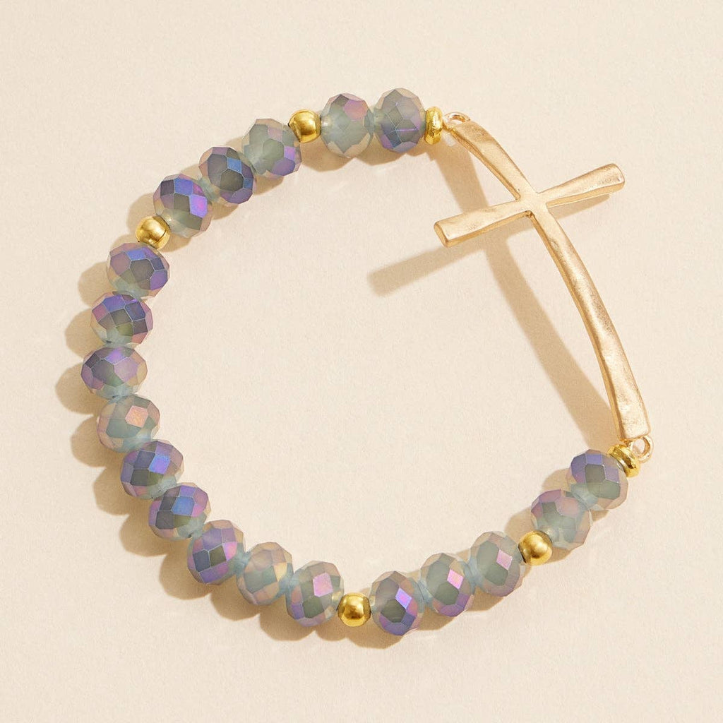 Glass Beaded Bracelet with Cross Charm: IVAB / ONE