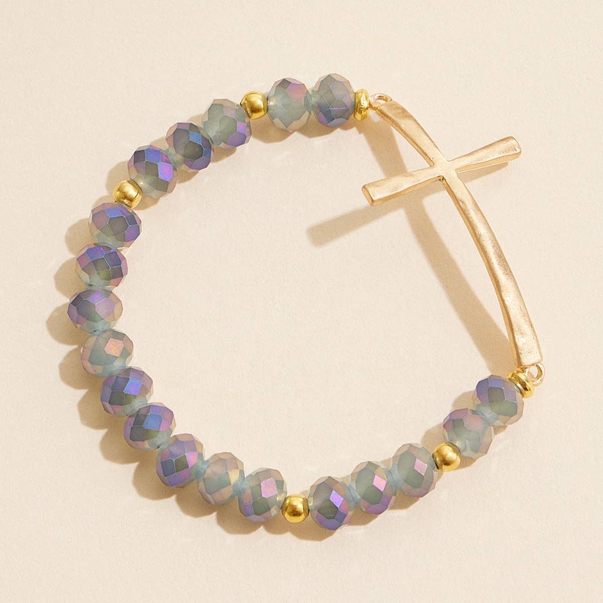 Glass Beaded Bracelet with Cross Charm: IVAB / ONE