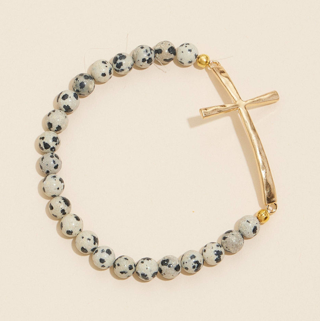 Metal Cross Pendant Natural Stone Bracelet: OL-WG / One / WB1001