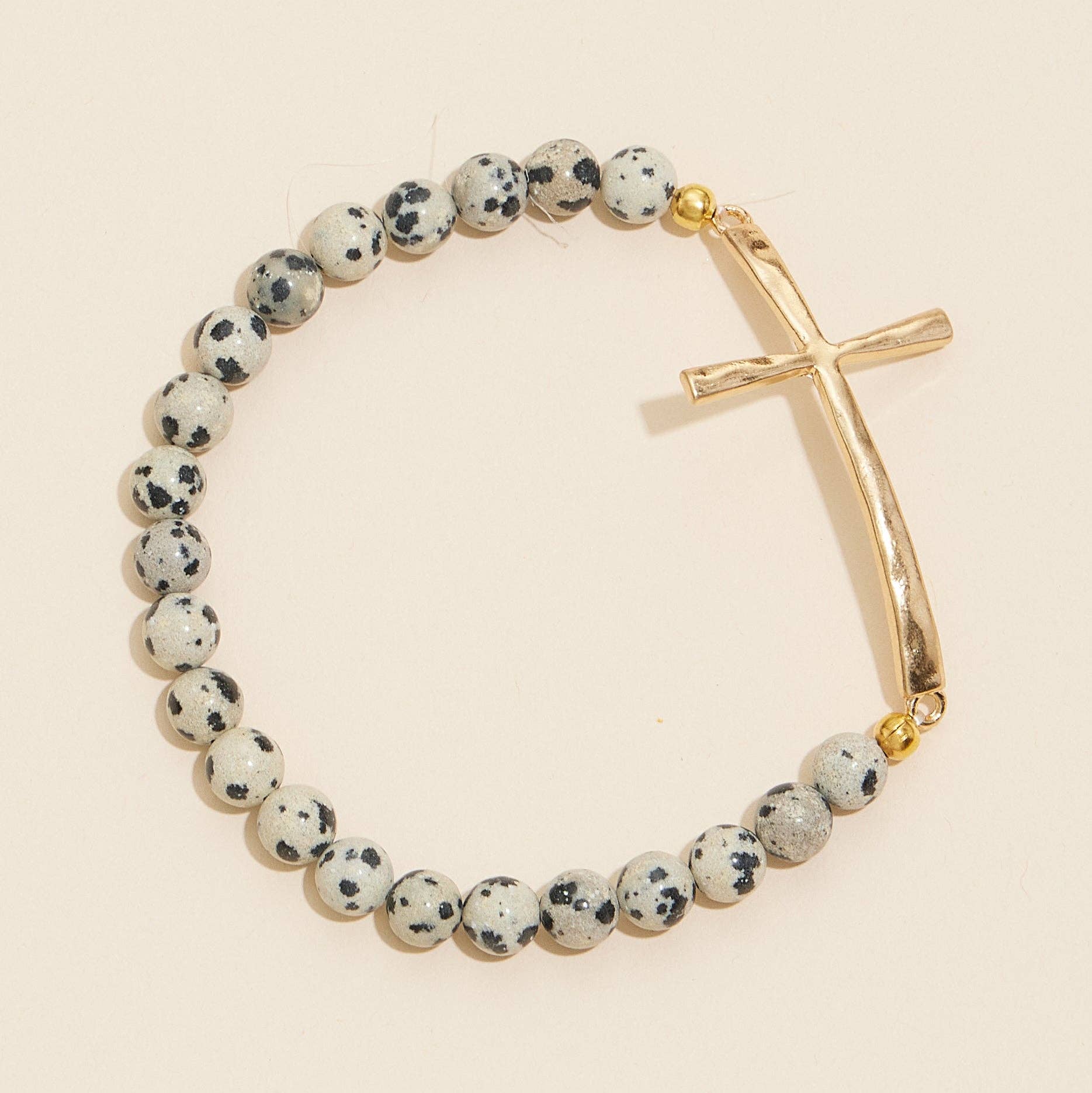 Metal Cross Pendant Natural Stone Bracelet: GRY / One / WB1001