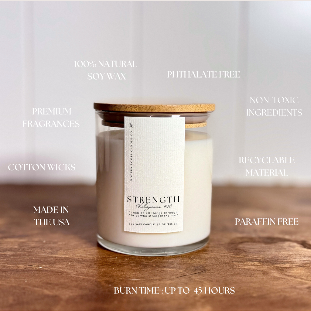 Strength | Palo Santo & Mossy Woods | 9 oz. Soy Candle: Natural Wood Lid