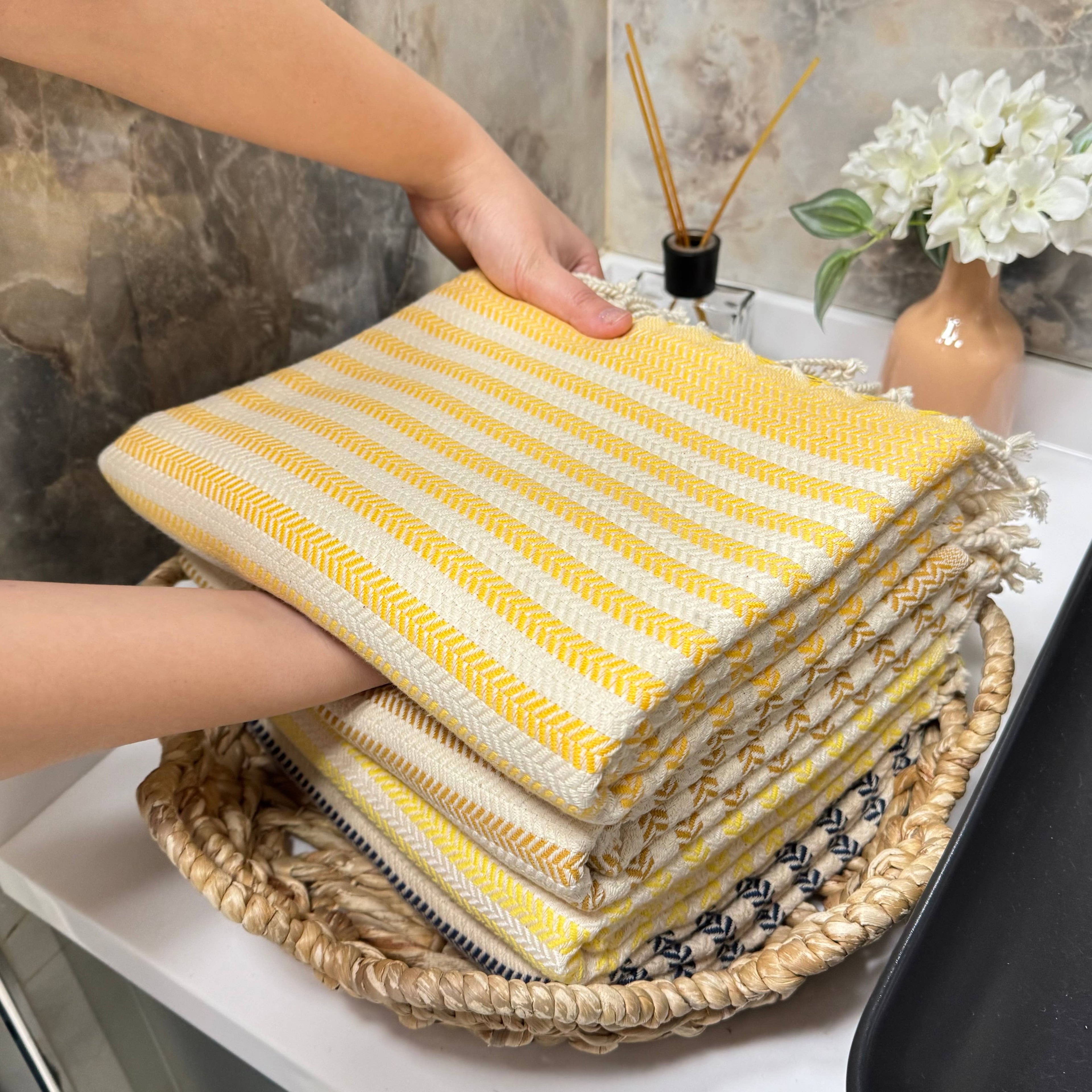 Handwoven Turkish Cotton Towel – Embroidery Beach/Hand Towel