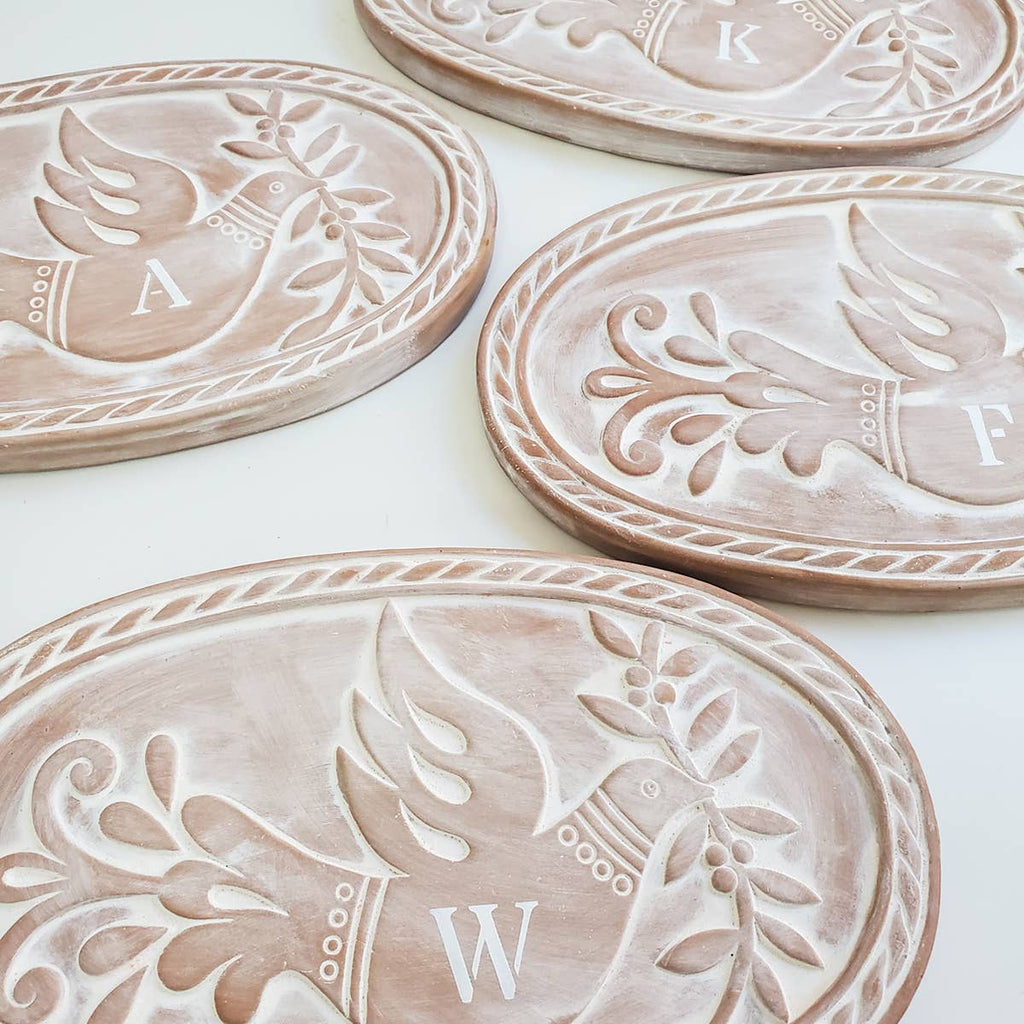Monogrammed Bread Warmer & Wicker Basket - Bird Oval