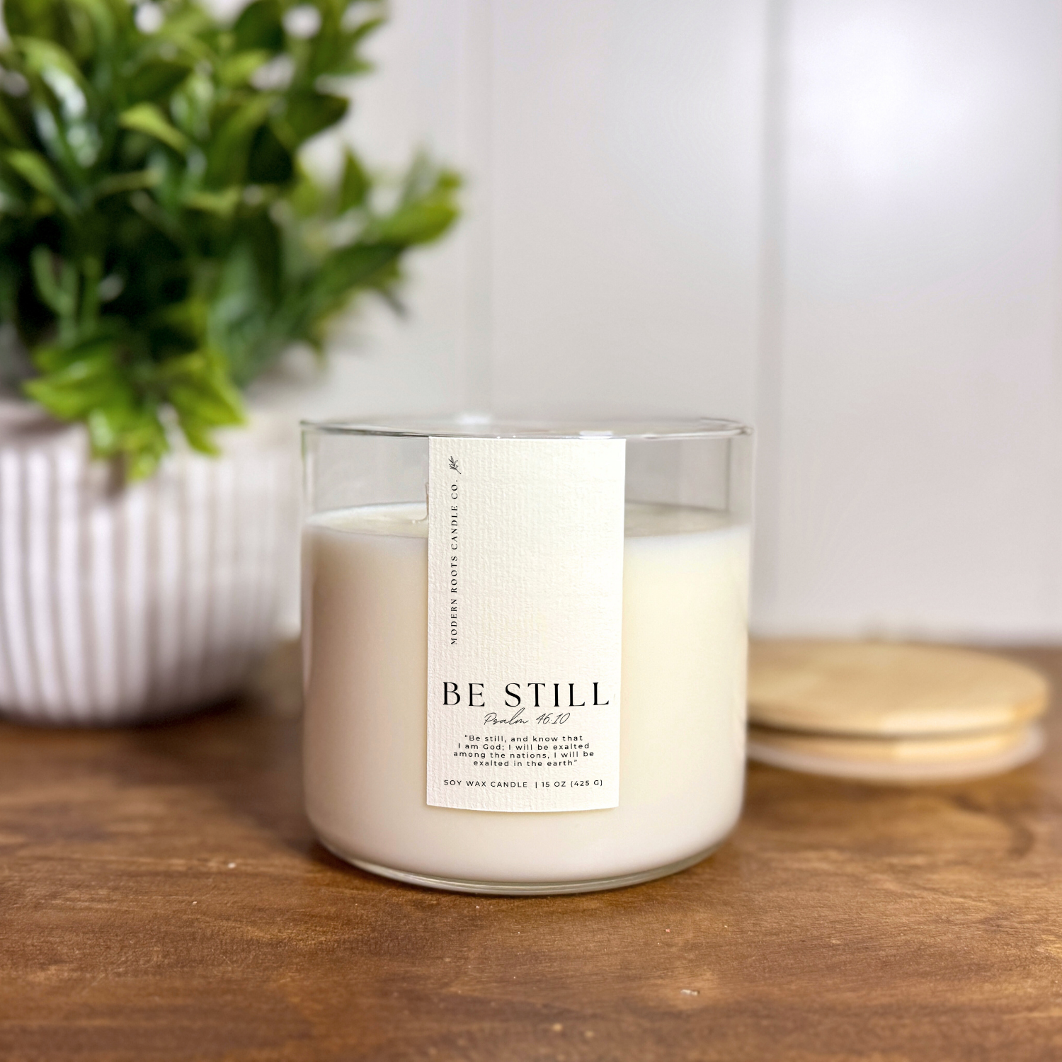Be Still | Lavender & Sage | 15 oz. Clear Jar Soy Candle: Natural Wood Lid