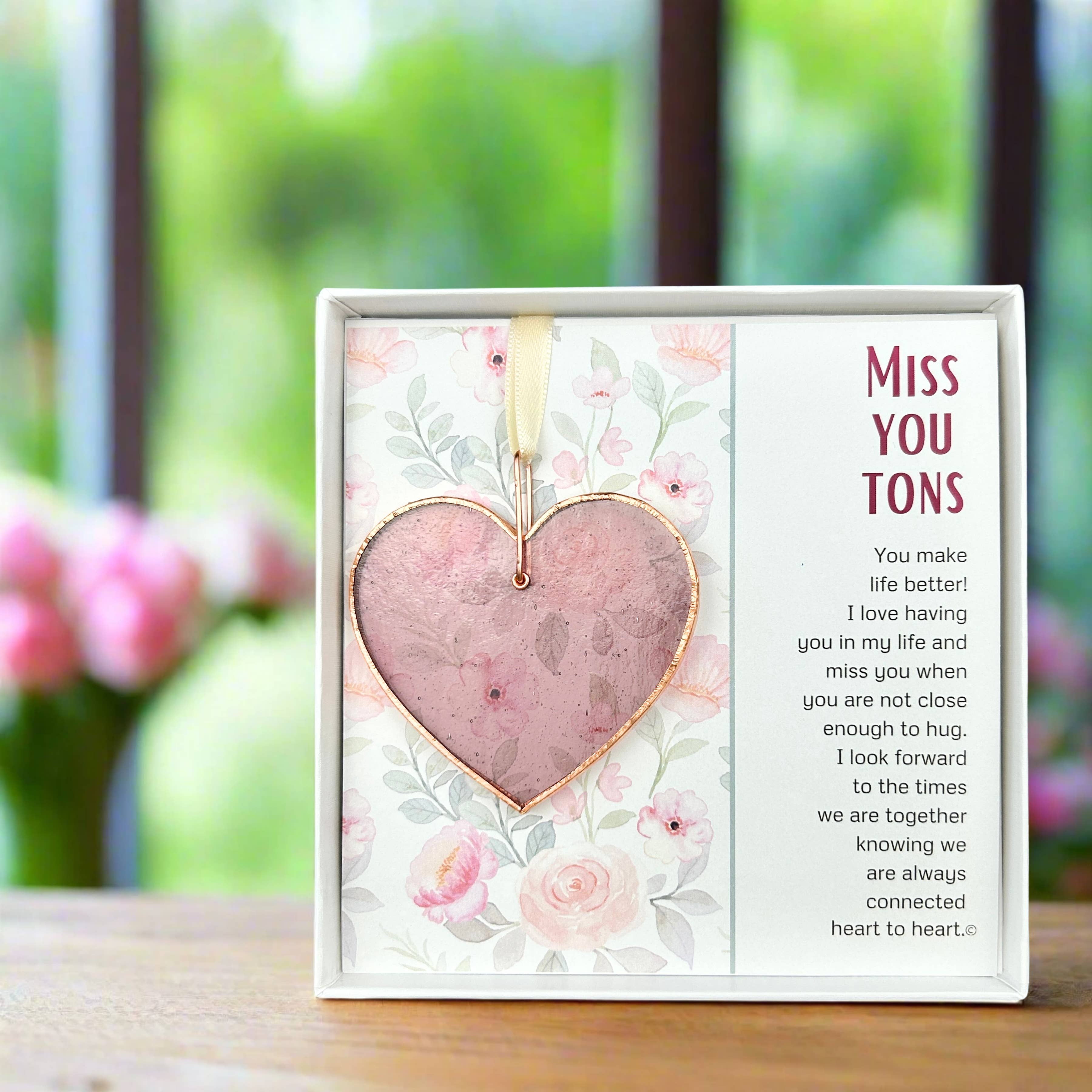 Miss You Tons: Handmade Stained Glass Heart 7822