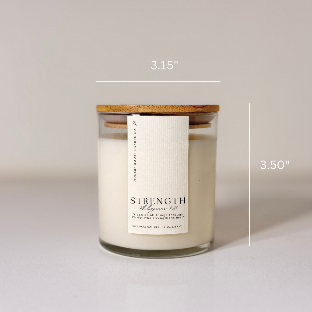 Strength | Palo Santo & Mossy Woods | 9 oz. Soy Candle: Natural Wood Lid