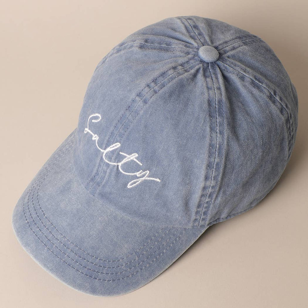 Salty Lettering Embroidery Baseball Cap: VINTAGE BLUE / One Size