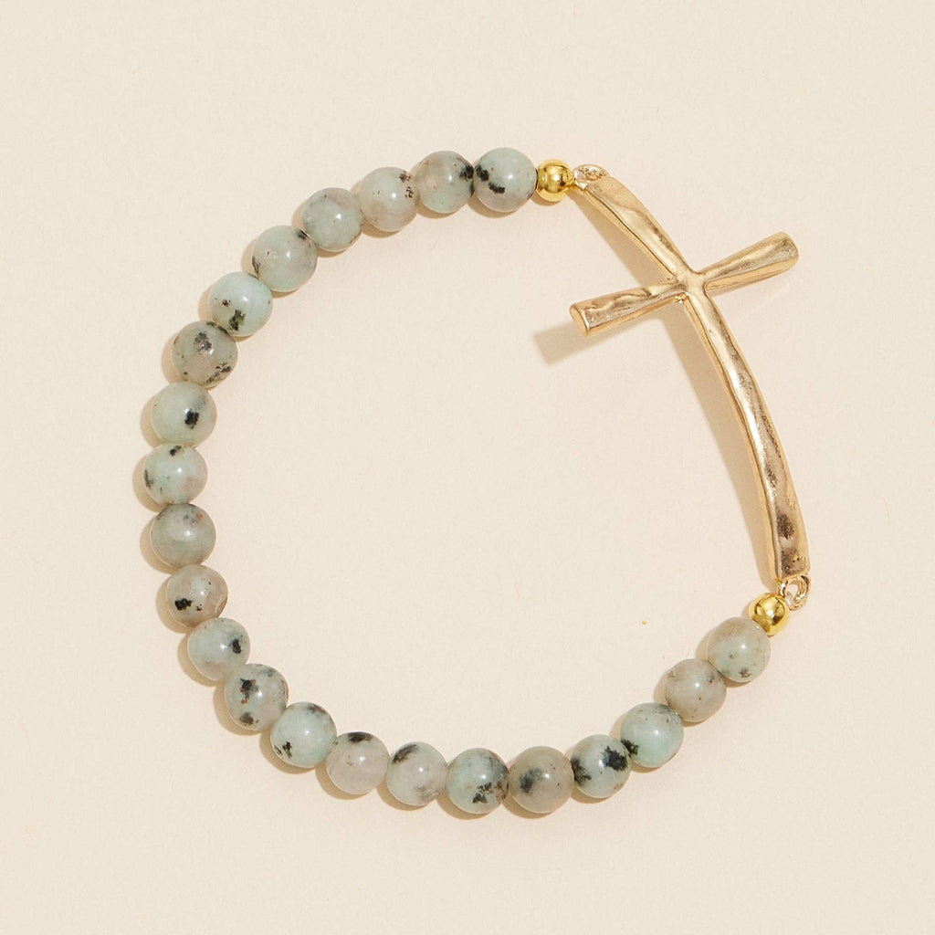 Metal Cross Pendant Natural Stone Bracelet: ROQ / One / WB1001