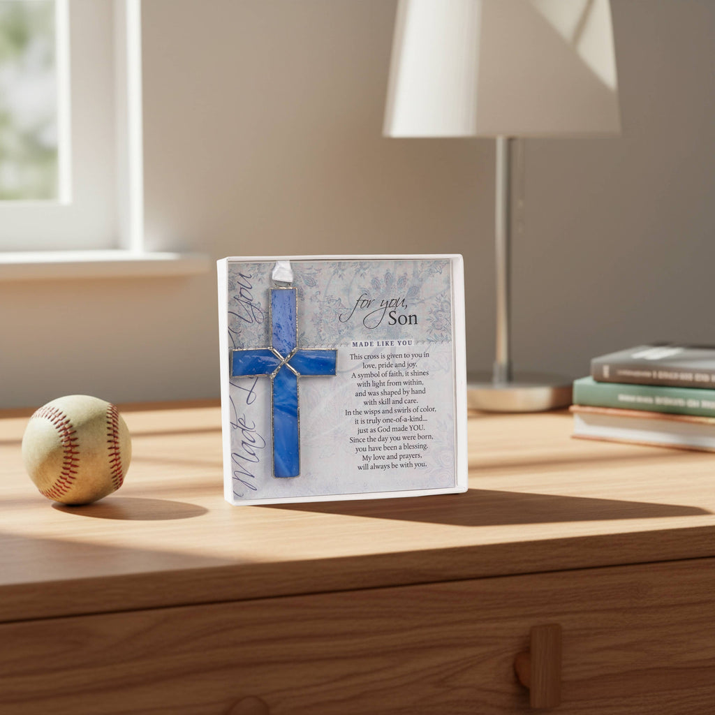Christian Son Gift: Navy Blue Stained Glass Cross 4422SG