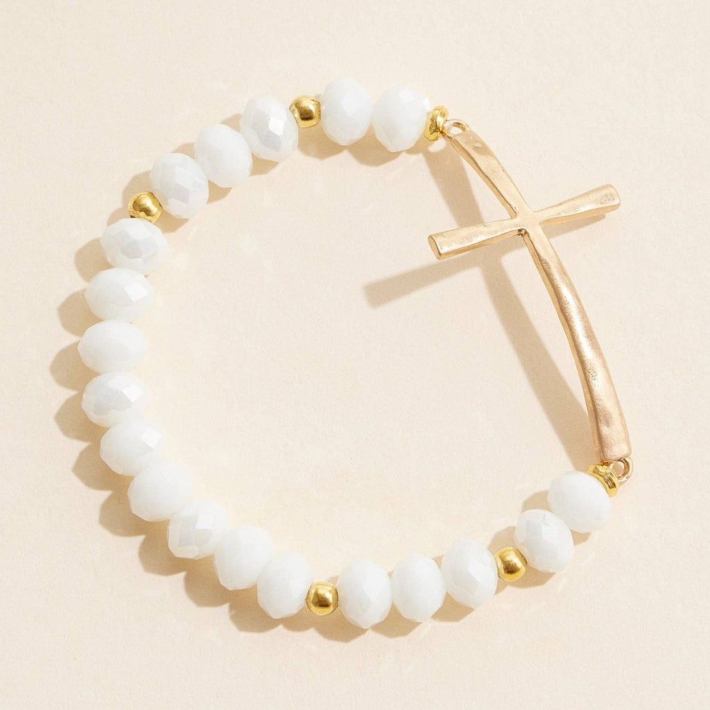Glass Beaded Bracelet with Cross Charm: IVAB / ONE