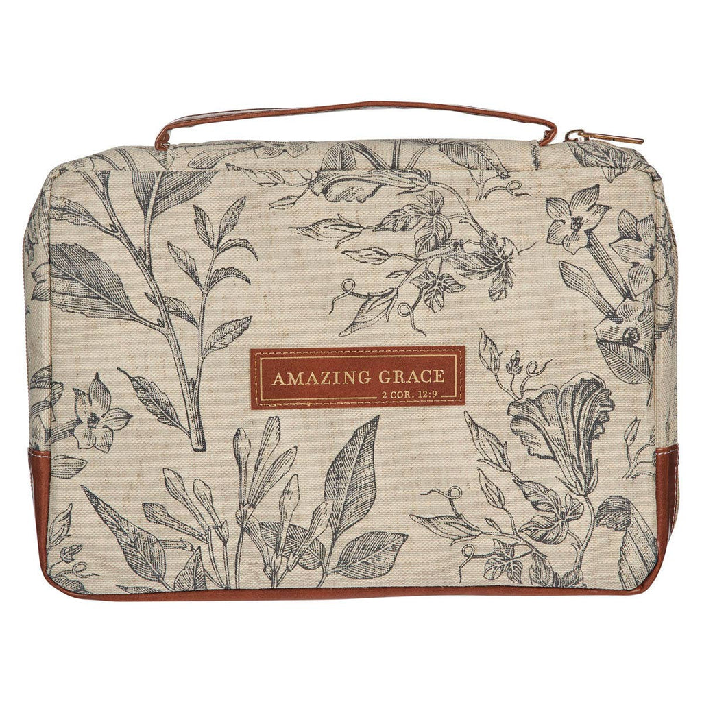 Bible Cover Fashion Cream/Brown Floral Amazing Grace: Large