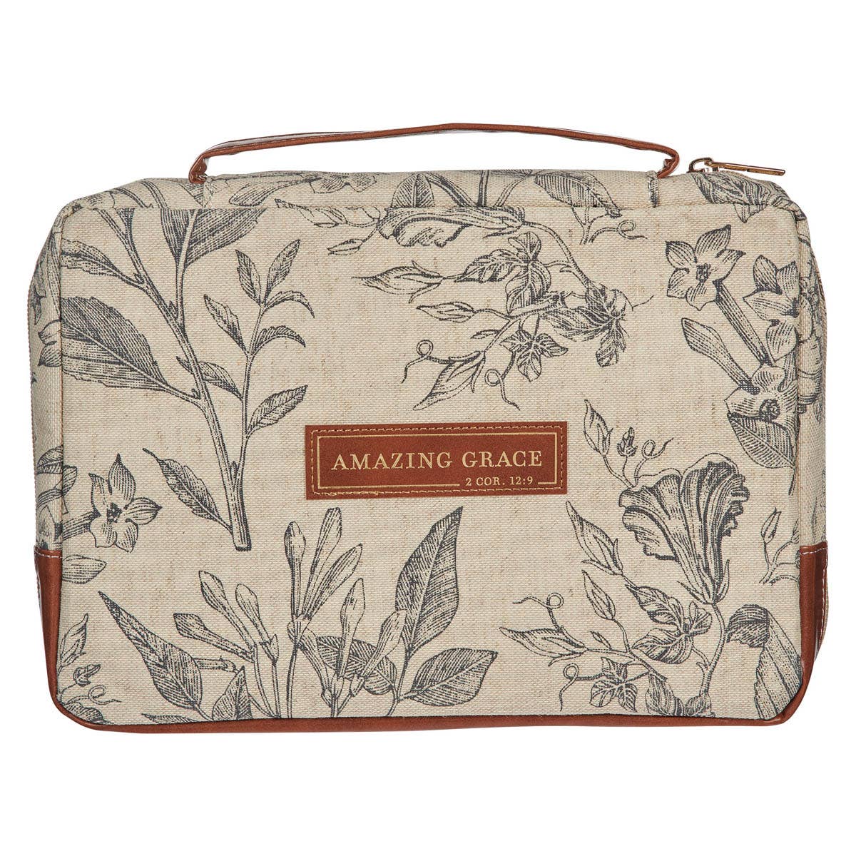 Bible Cover Fashion Cream/Brown Floral Amazing Grace: Large