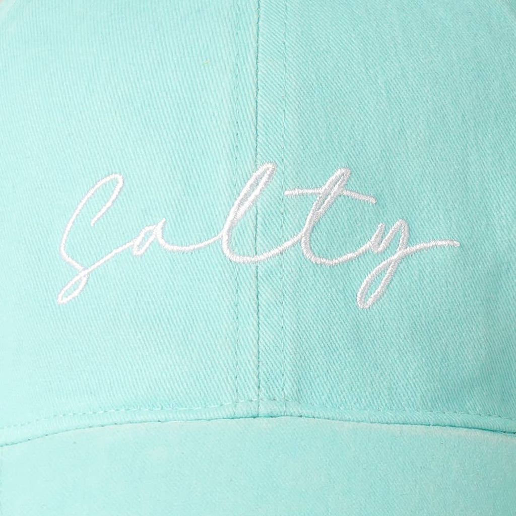 Salty Lettering Embroidery Baseball Cap: VINTAGE BLUE / One Size