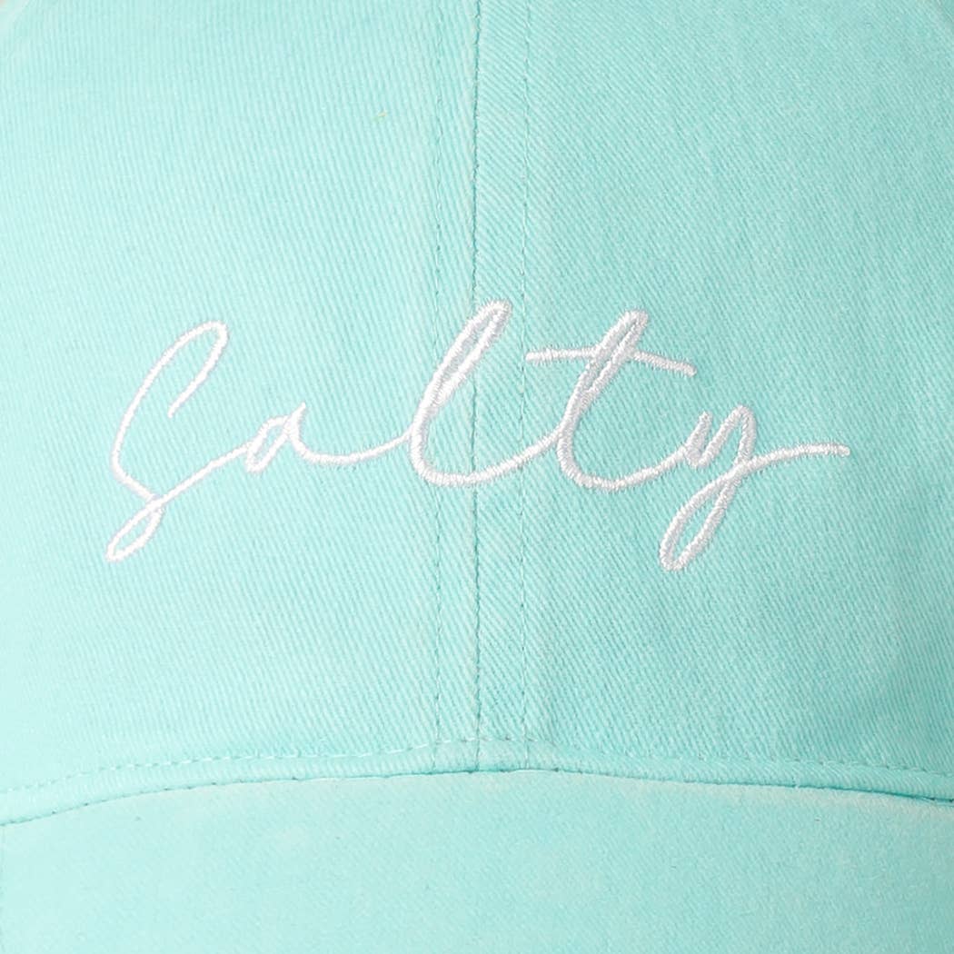 Salty Lettering Embroidery Baseball Cap: VINTAGE BLUE / One Size