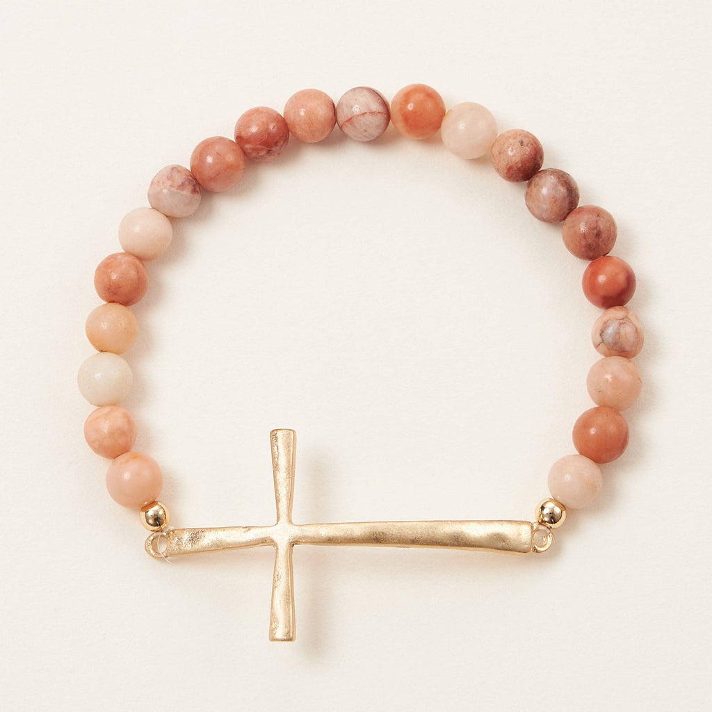 Metal Cross Pendant Natural Stone Bracelet: ROQ / One / WB1001