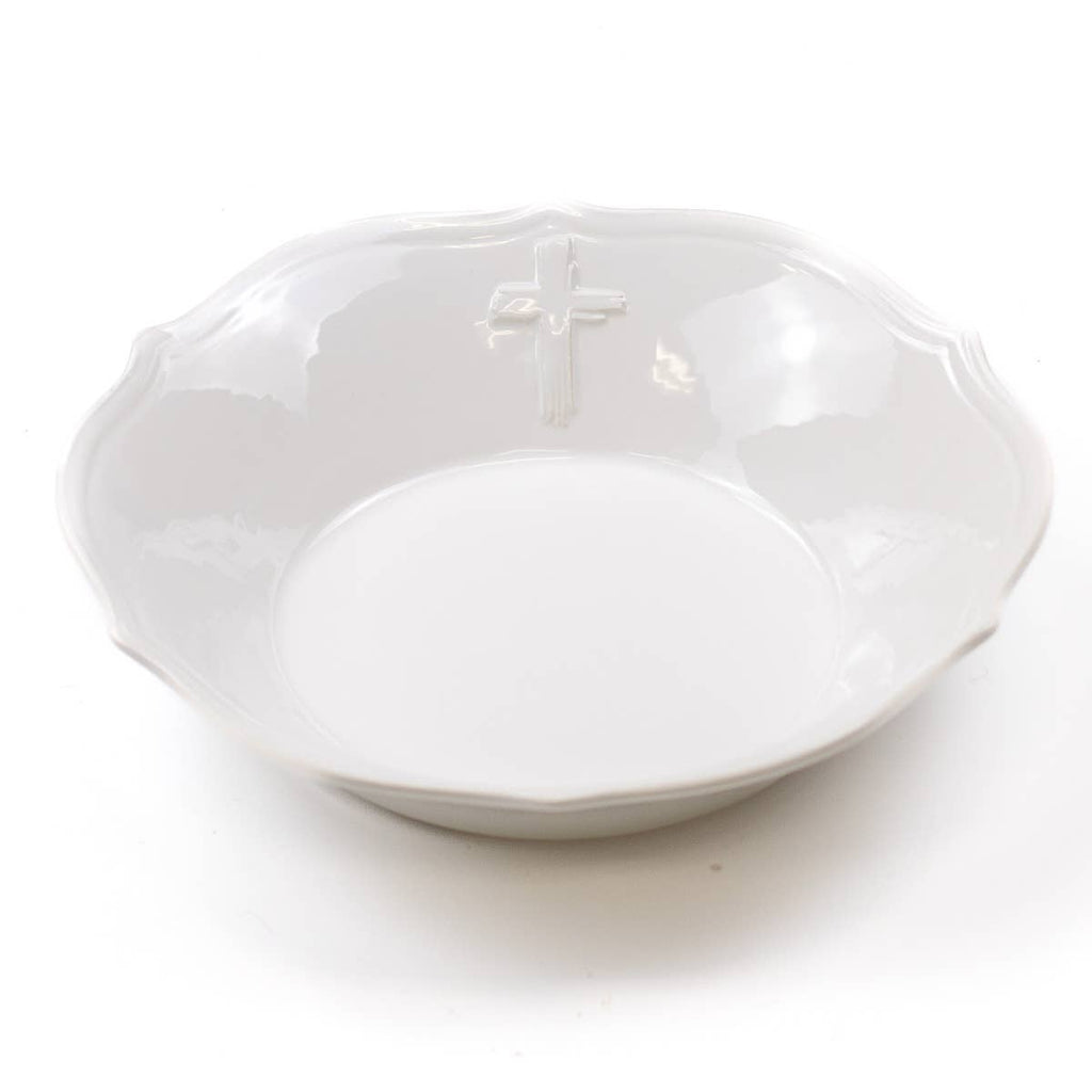 Cross Embossed Serving Bowl   White   11"