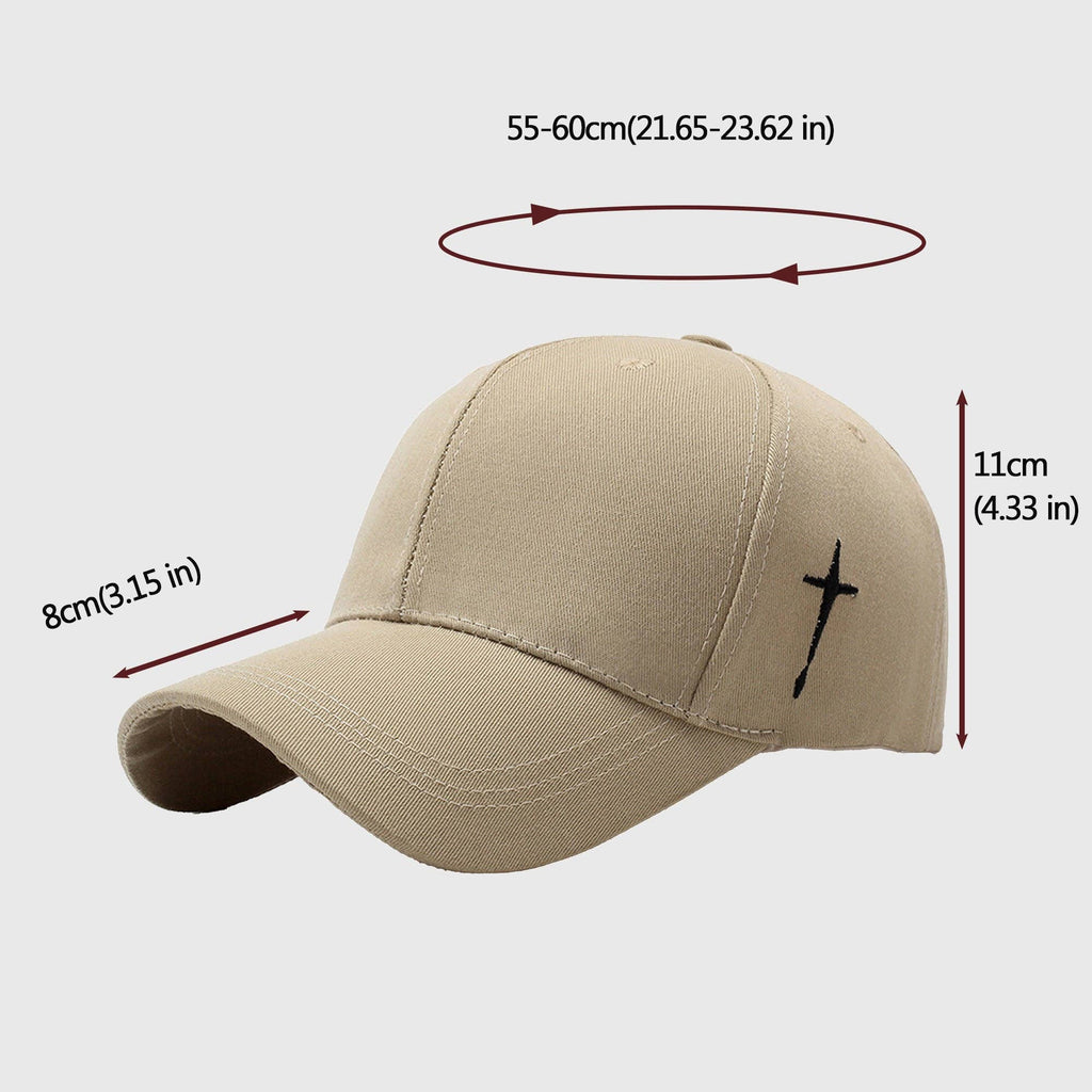 Unisex Baseball Cap with Cross Embroidery: Beige / One Size Fits Most