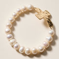 Freshwater Pearl Beaded Bracelet with Cross Charm | Stretch Faith Bracelet: FWP / ONE
