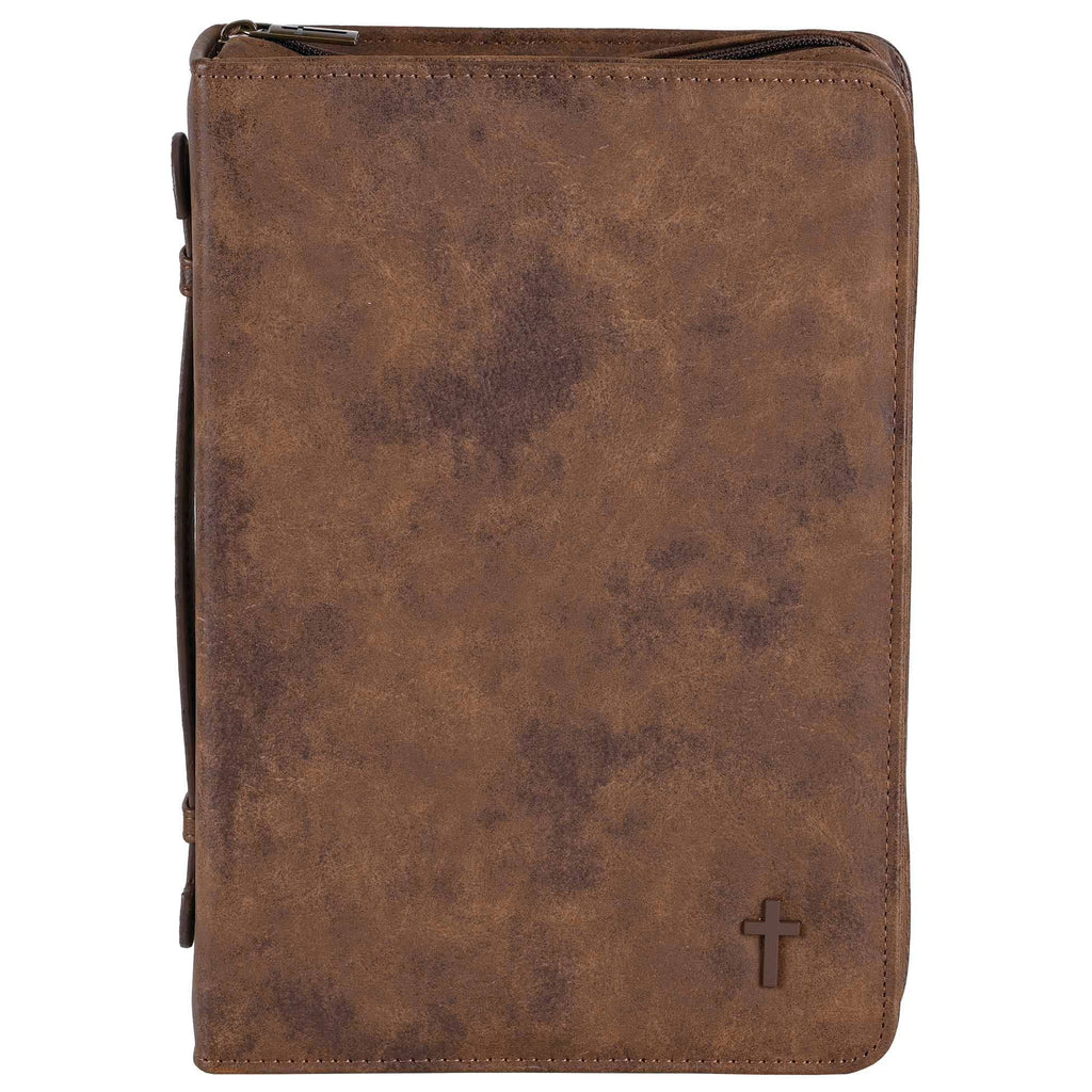 White Dove Bible Case Cross Suede-Look Brown XLarge