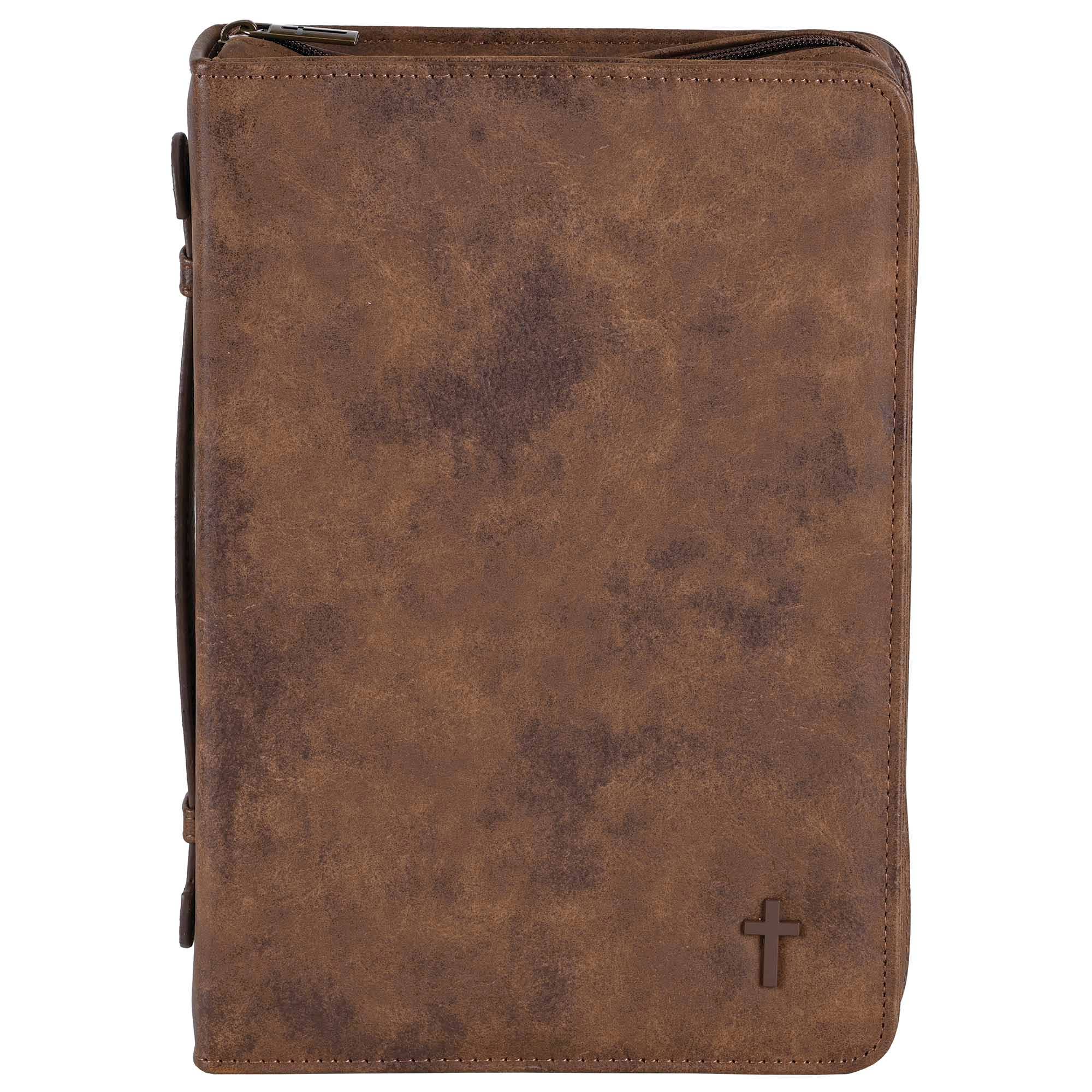 White Dove Bible Case Cross Suede-Look Brown XLarge