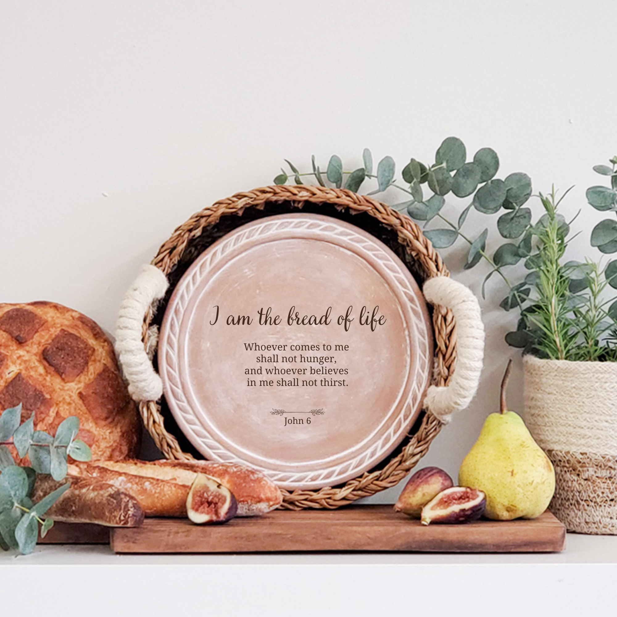 Handmade Bread Warmer & Wicker Basket - Bible Round: Design 1