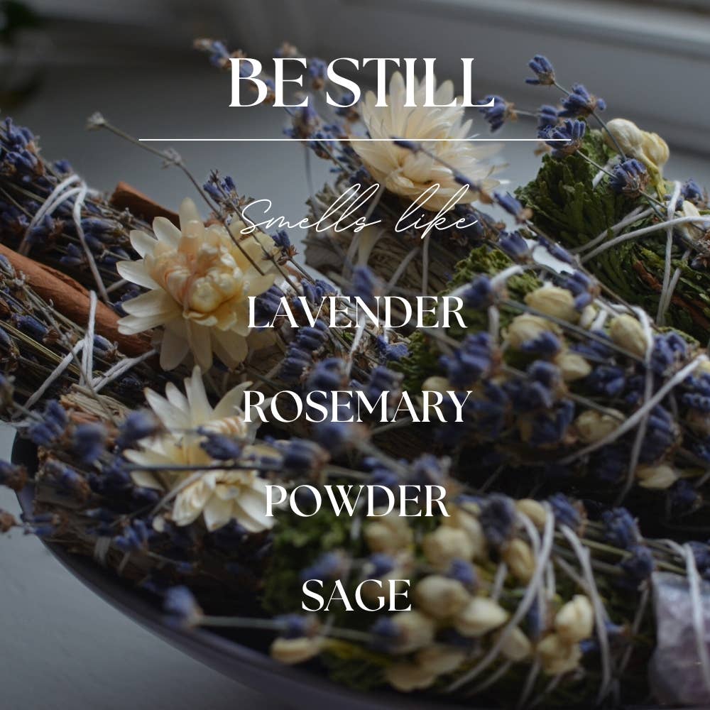 Be Still | Lavender & Sage | 15 oz. Clear Jar Soy Candle: Natural Wood Lid