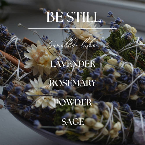Be Still | Lavender & Sage | 15 oz. Clear Jar Soy Candle: Natural Wood Lid