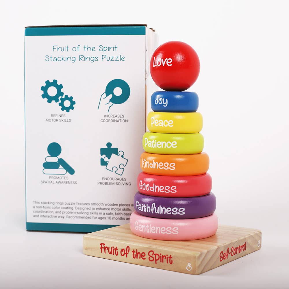 Puzzle Wood Stackable Rings Fruit Of The Spirit: Multicolored / Wood