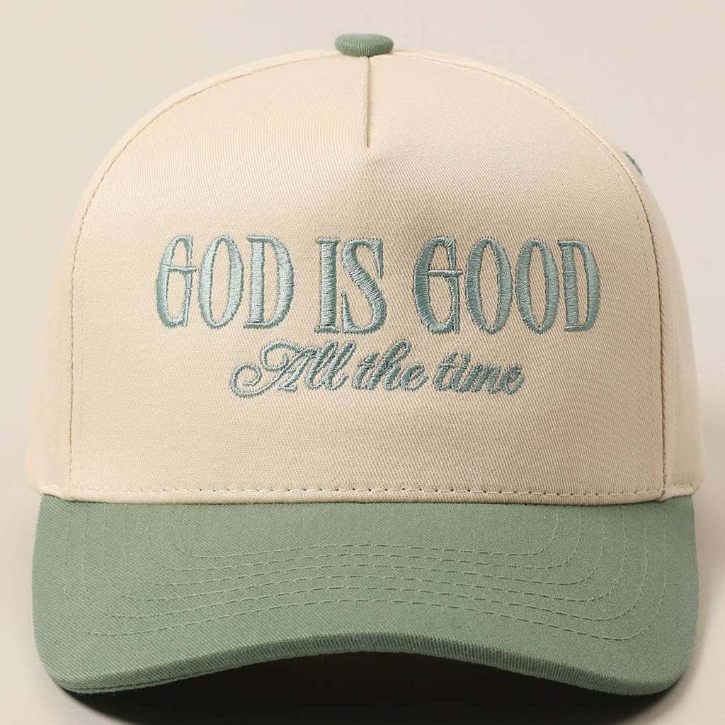 God Is Good All The Time Embroidery Trucker Hat: MINT / ONE SIZE