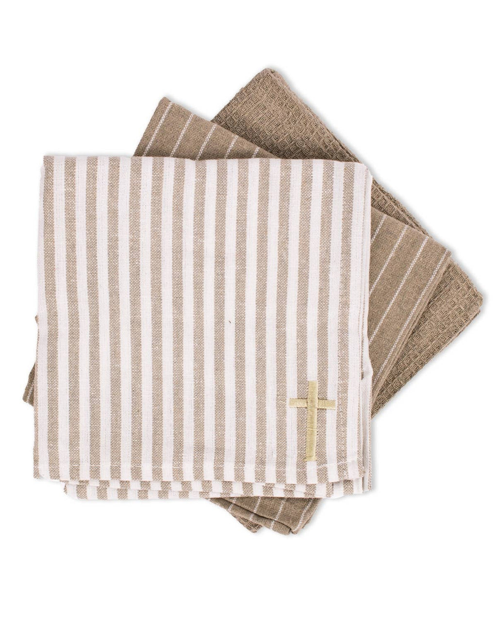Cross Hand Towel Set   Taupe/Soft White   20x28   Set of 3