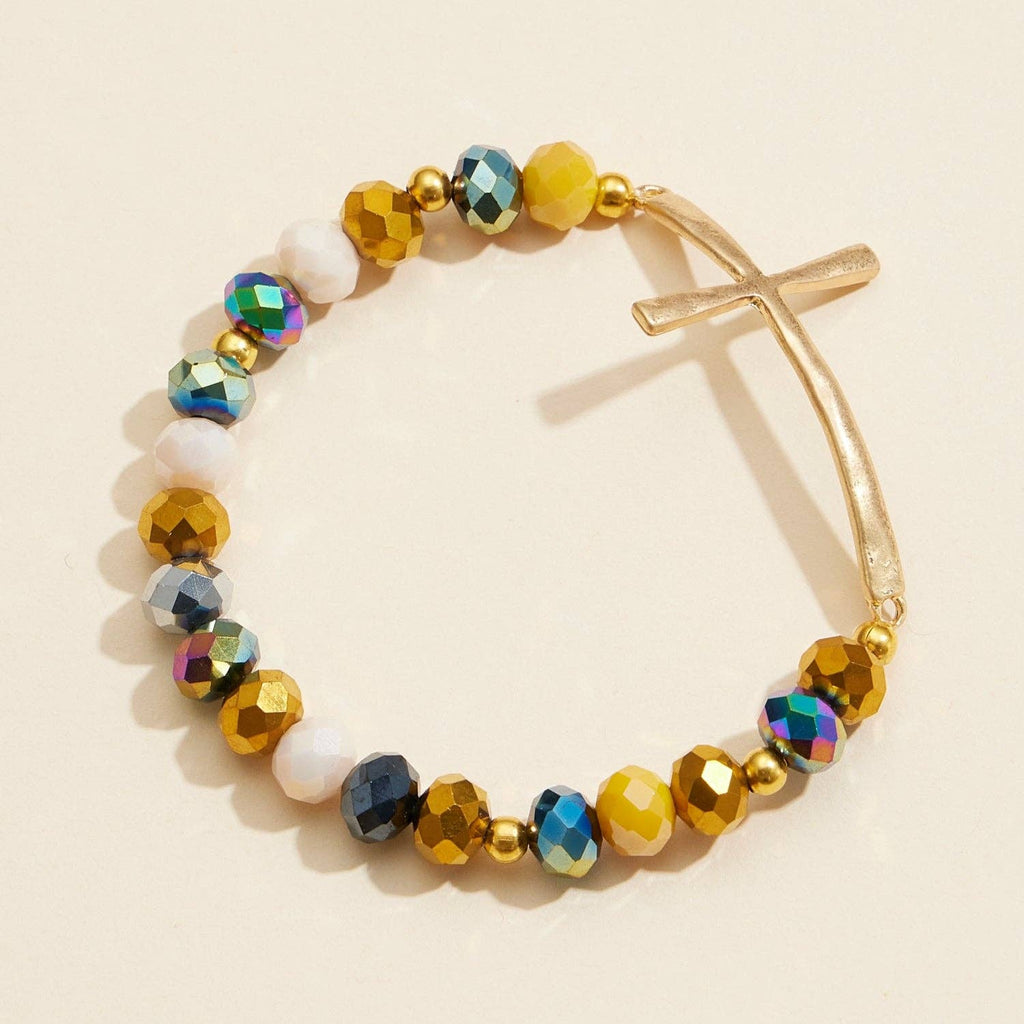 Glass Beaded Bracelet with Cross Charm: IVAB / ONE