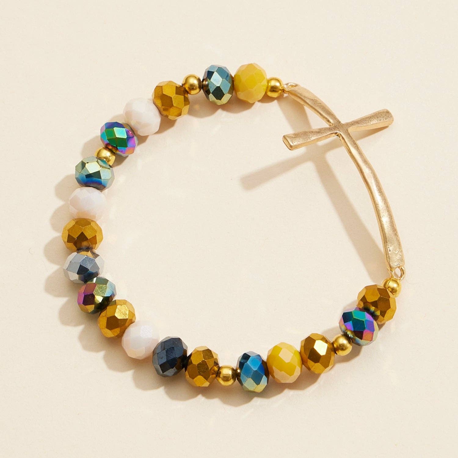 Glass Beaded Bracelet with Cross Charm: IVAB / ONE