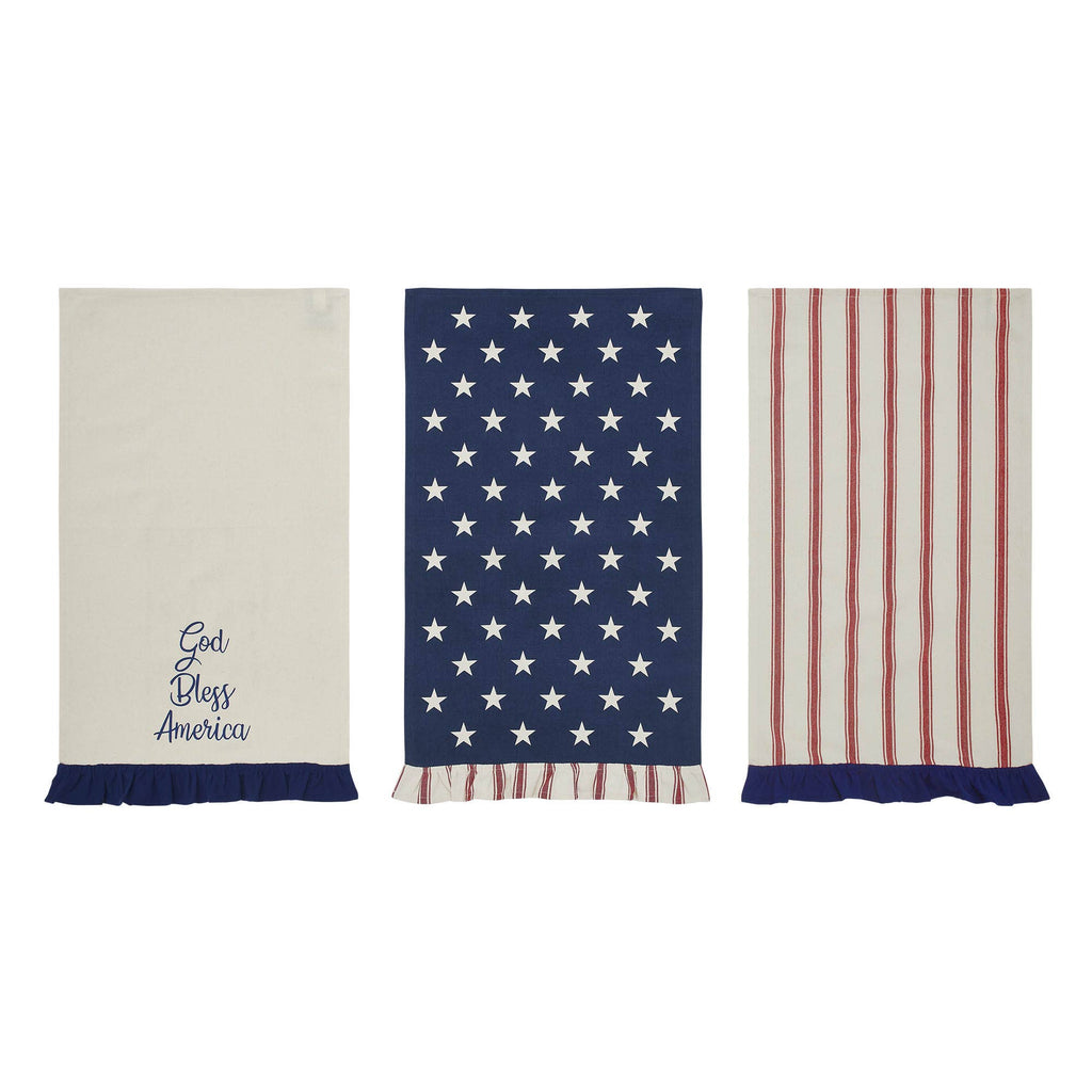 Hatteras Stars Ruffled Tea Towels Set of 3 16x28 Patriotic