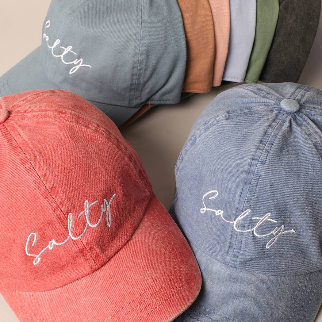 Salty Lettering Embroidery Baseball Cap: VINTAGE BLUE / One Size