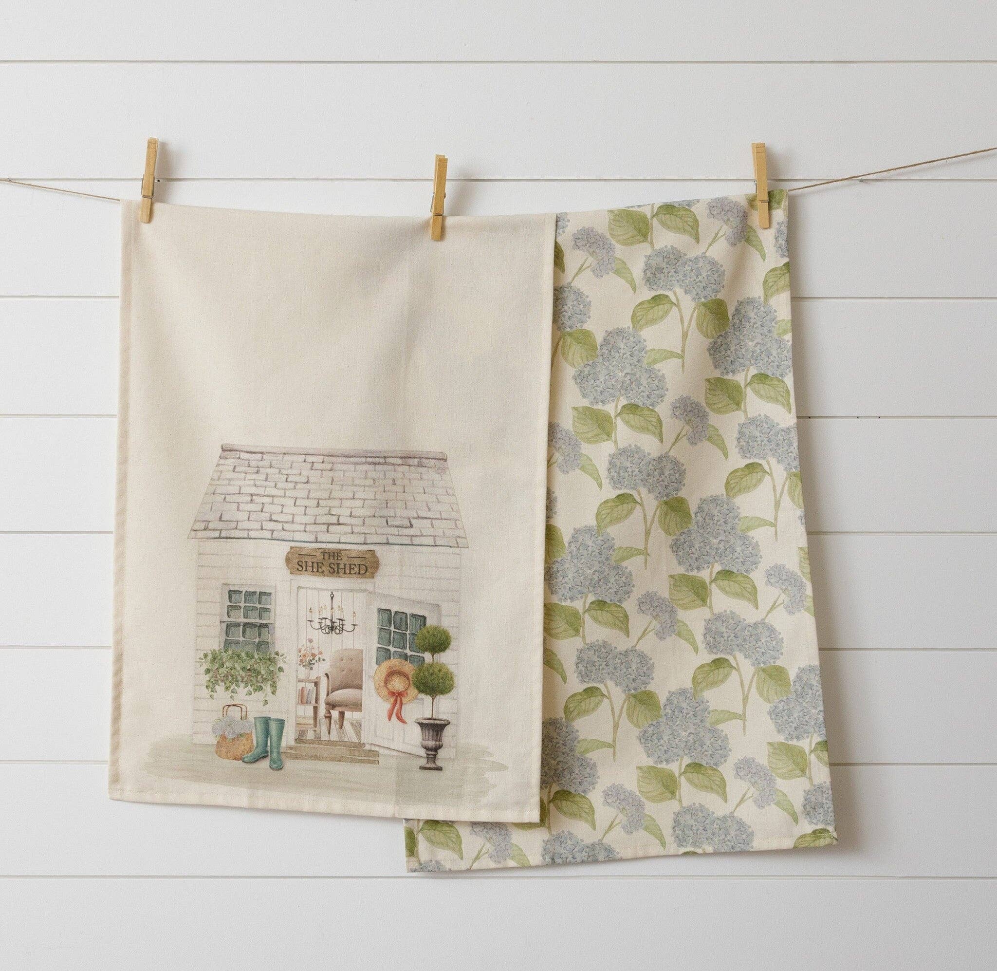 She Shed & Hydrangea Tea Towel Set (Pk/2 Ast) | SALE