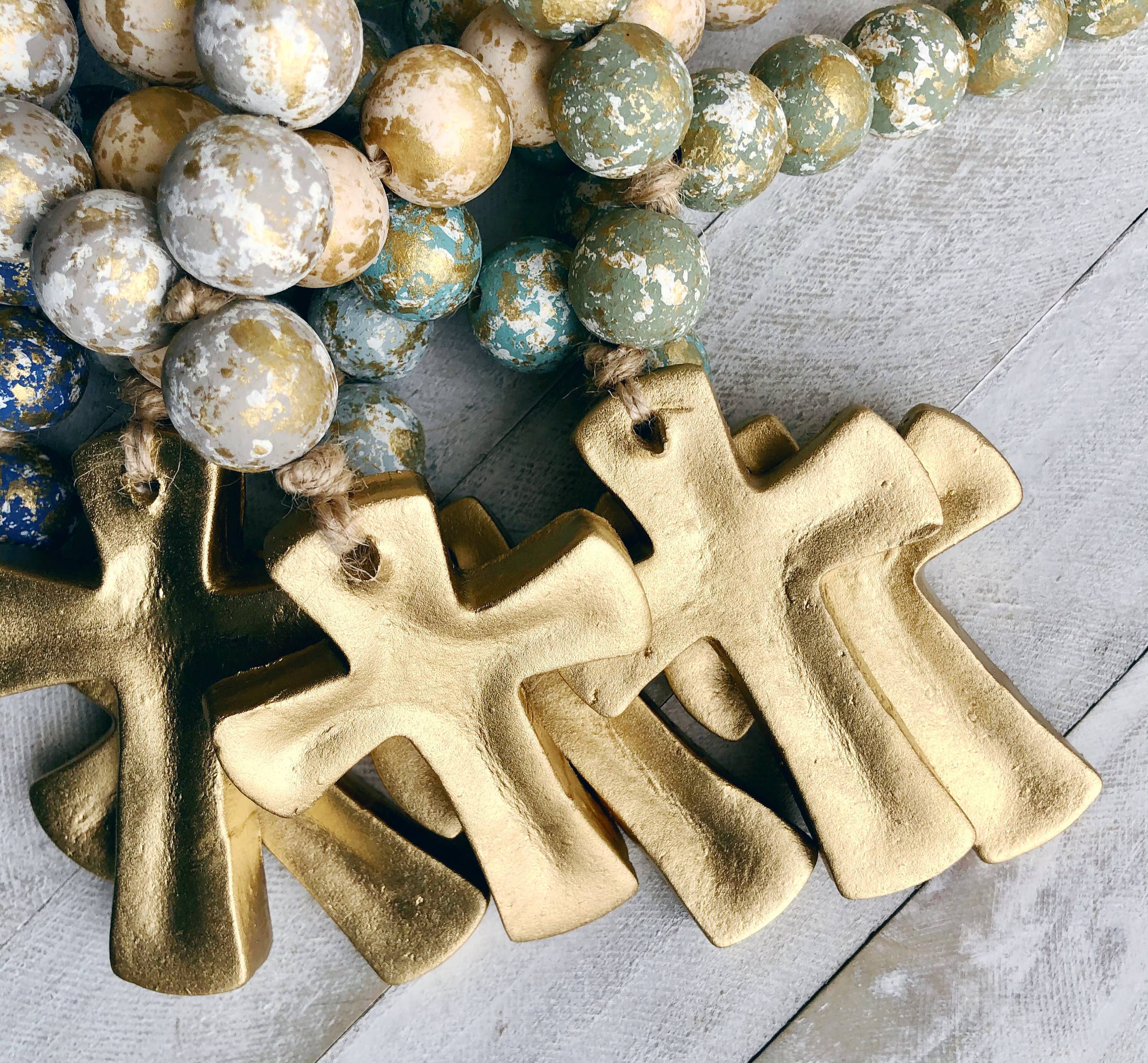 Blessing Beads With Cross: Teal